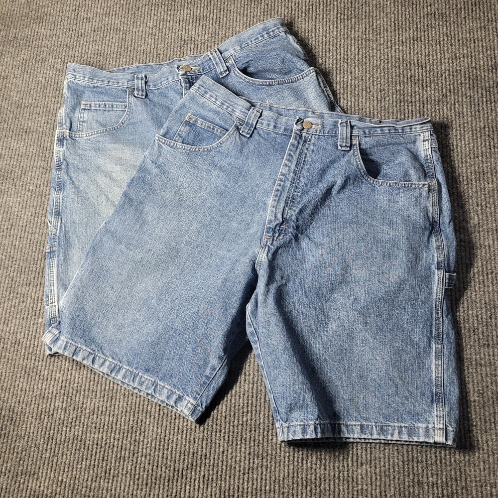 2 Pair Wrangler Carpenter Shorts Denim Size 36‎ Men Blue Jean Shorts Work Wear